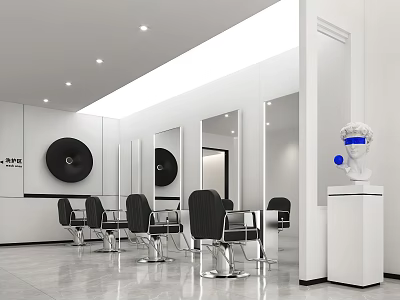Modern Beauty Salon Interior Design With Black Styling Chairs White Walls And Mirrors 3d model