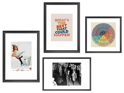 Assorted Framed Wall Art Prints With Vintage Posters And Color Wheel Design 3d model