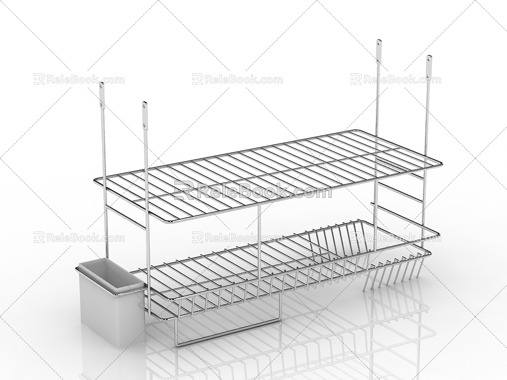 Modern dish rack with embedded pull basket 3d model