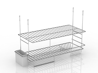 Modern dish rack with embedded pull basket 3d model