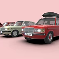 Vintage Cars In Red And Beige With Open Hood And Roof Rack On