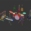 Home Living Musical Instruments Collection Including Guitars Drums Keyboard And Trumpet