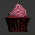 Delicious Cupcake With Pink Frosting Black Star Decorations And Red Heart Pattern Cup