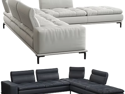 Light Gray And Black Modern Double Sofa With Leather Upholstery Armrests And Metal Legs 3d model