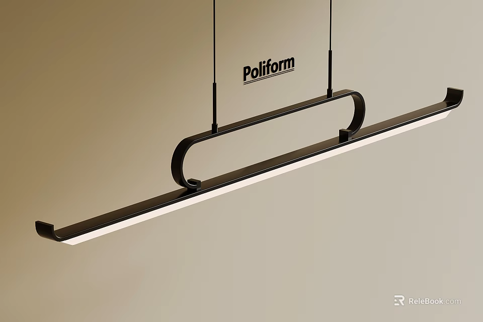 Modern Poliform Pendant Light With Black Frame And Long LED Strip Design 3d model
