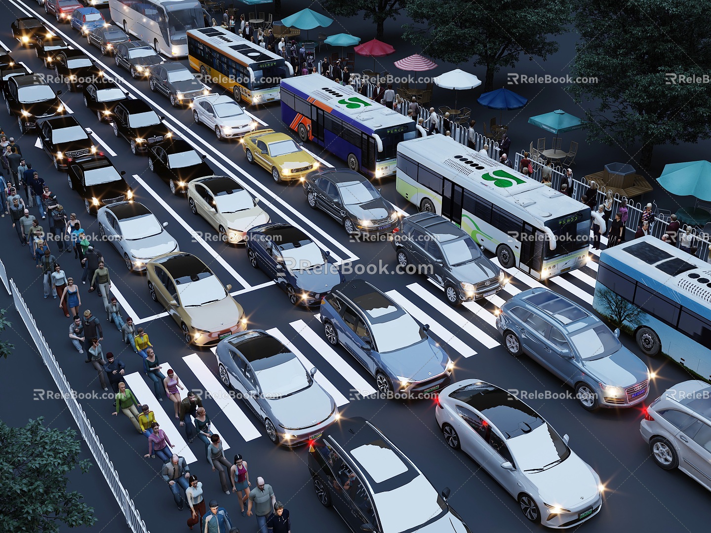 Transportation car luxury car new energy car domestic car night scene car fine model car character sun umbrella road fence bus bus 3d model