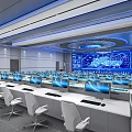 Modern Control Room Interior With Large Display Screen Multiple Computer Monitors And Workstations 3d model