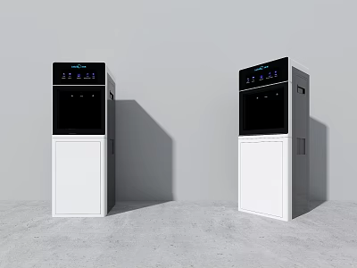 Modern Household Electrical Appliances Featuring Tall White Black Water Dispensers With Digital Screens 3d model