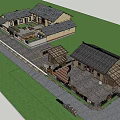 Chinese Traditional Architecture 3D Model With Courtyard Slate Ground And Wooden Roof Design