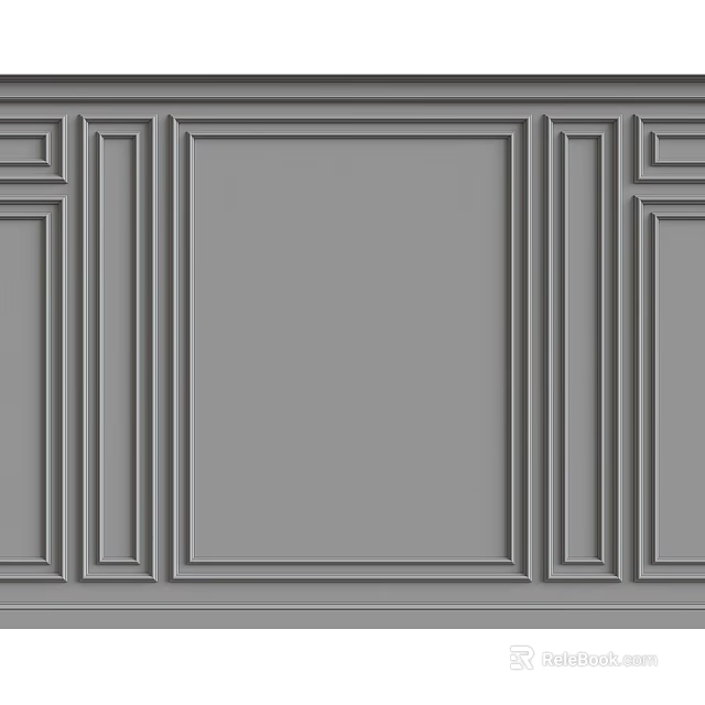 Gray Wall Panel Components With Rectangular Panels And Decorative Lines 3d model