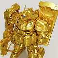 Golden Building Blocks Robot Model with Intricate Armor and Weapon Details