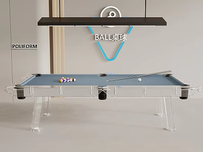 Modern Transparent Leg Pool Table With Billiard Balls And Cues 3d model