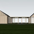 Modern Single Family House Exterior With Wooden Siding Gable Roof And Large Glass Windows