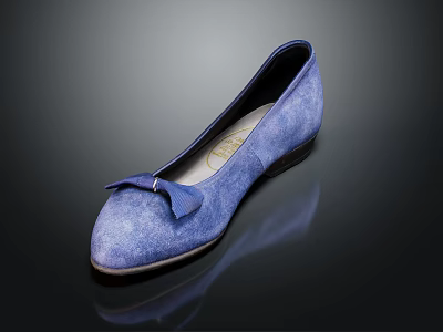 Elegant Blue Suede Ballet Flats With Bow Detail And Classic Design 3d model