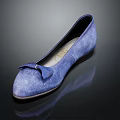 Elegant Blue Suede Ballet Flats With Bow Detail And Classic Design
