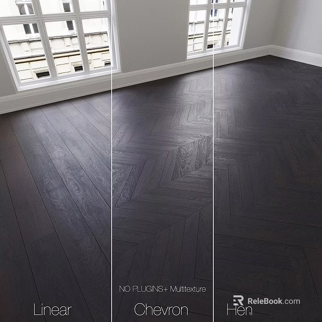 Dark Herringbone Wooden Floor With Bright Natural Light In Interior Room 3d model 