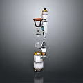 3D Rendered Mechanical Components Assorted Parts With Cylindrical Conical Shapes Vibrant Orange Accents