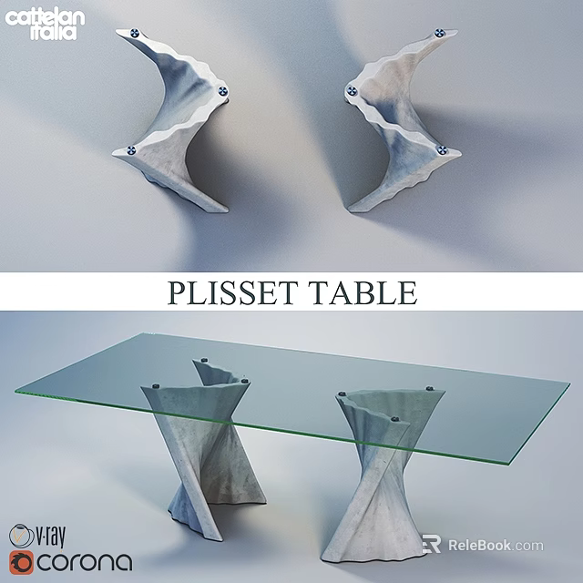 Plisset Coffee Table with Glass Top and Unique Artistic Leg Design 3d model 