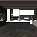 Sleek Modern Kitchen Interior Design With Island Counter Cabinets Appliances And Ceiling Lighting 3d model