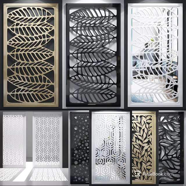 Decorative Room Dividers With Laser Cut Leaf And Geometric Patterns For Modern Interior 3d model
