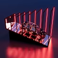 Modern Car Display With Red Neon Lights And Sleek Frame Structure