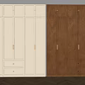 Modern White and Brown Wardrobe with Cabinet Doors Drawers and Golden Handles