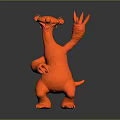 3D Modeled Orange Standing Creature With Long Snout Raising Clawed Hand