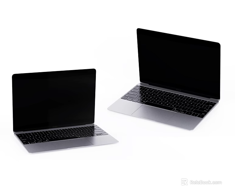 Two Modern Silver Laptop Computers With Black Screens On White Background 3d model 