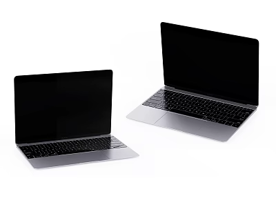 Two Modern Silver Laptop Computers With Black Screens On White Background 3d model