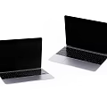 Two Modern Silver Laptop Computers With Black Screens On White Background 3d model