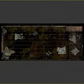 Dilapidated Building Interior with Debris Bricks Abandoned Wood Damaged Walls Hanging Lamps Poster and Weeds