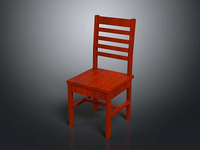 Red Wooden Chair With Slat Back Design And Straight Legs Classic Style 3d model