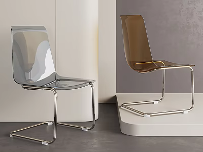 Modern Transparent Acrylic Single Chair with Sleek Metal Frame in Gray and Brown Tones 3d model