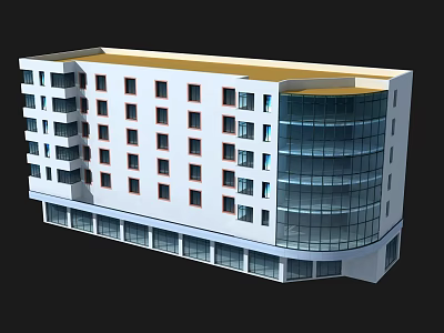Modern Multi Storey Building With White Exterior Curved Glass Curtain Wall And Windows 3d model