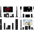 Premium Audio Speakers And Home Theater Surround Sound Systems With Various Sizes And TV Setup