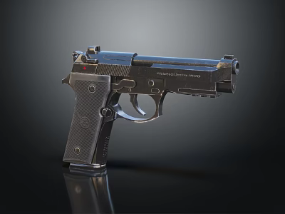 Black Semi Automatic Pistol With Metallic Finish Classic Design And Textured Grip 3d model