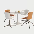 Modern Dining Table And Chair Set With Round Top White Brown Seats And Wheels
