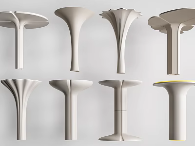 Modern Decorative Columns With Various Unique Designs And White Sleek Finish For Interior Decor 3d model