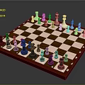 Wooden Chessboard with Black and White Chess Pieces Arranged on Checkerboard