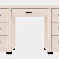 Beige Modern Desk With Multiple Drawers And Rolling Wheels Design