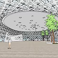 Modern Architectural Complex With Unique Roof Design And Surrounding Green Spaces Roads Water Areas