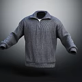 Gray Knitted Sweater with Zipper Collar Long Sleeves and Casual Style