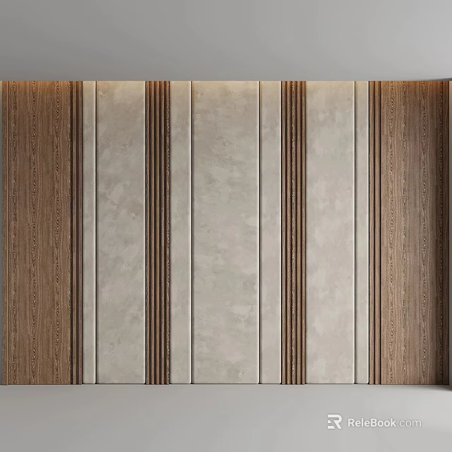 Modern Sofa Background Wall Interior Design With Wooden Panels And Stone Texture Vertical Stripes 3d model