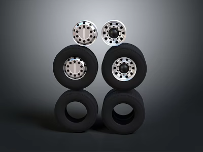 High Performance Automotive Parts With Stacked Black Tires And Polished Silver Wheels 3d model