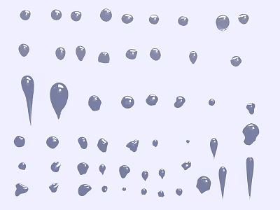 Dark Blue Ink Drops With Various Shapes And Sizes On Light Blue Background 3d model