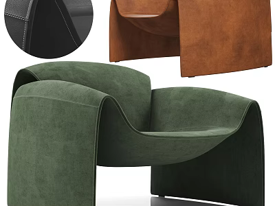 Modern Leisure Chair with Curved Armrest Backrest Green Brown Black Velvet Fabric 3d model