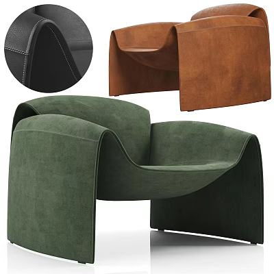 Modern Leisure Chair with Curved Armrest Backrest Green Brown Black Velvet Fabric 3d model
