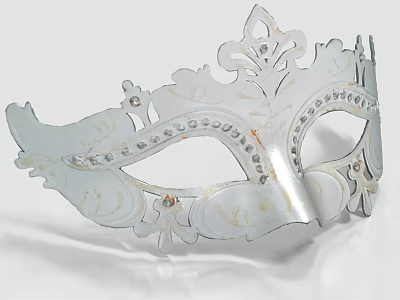 White Venetian Mask With Intricate Carved Designs Gold Accents And Rhinestones 3d model
