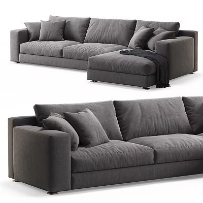 Modern Gray Upholstered L shaped Sectional Sofa With Throw Pillows And Blanket 3d model