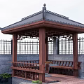 Traditional Chinese Style Pavilion With Wooden Structure Tiled Roof And Stone Wall